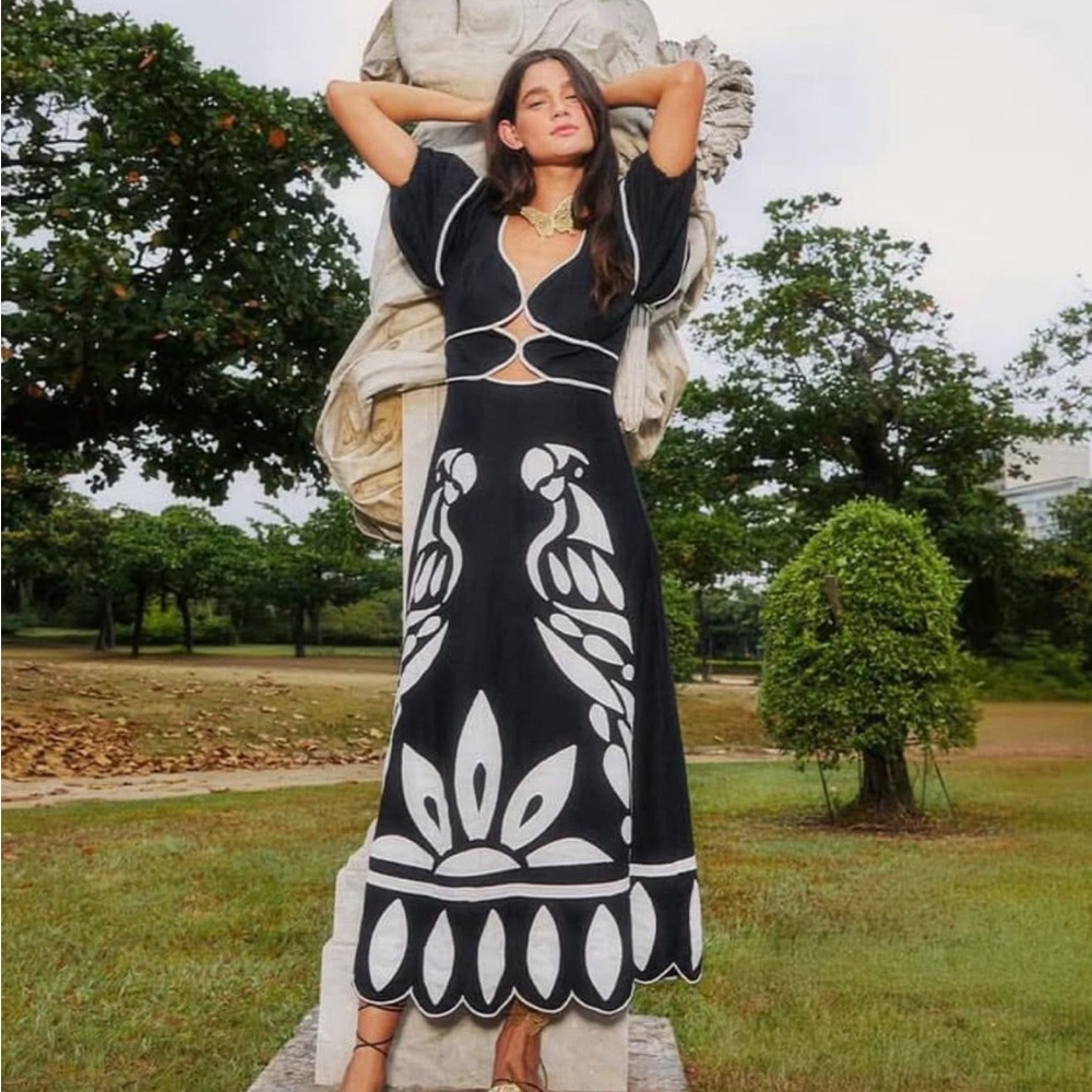 FARM Rio Black and White Cut Out Backless Sundress